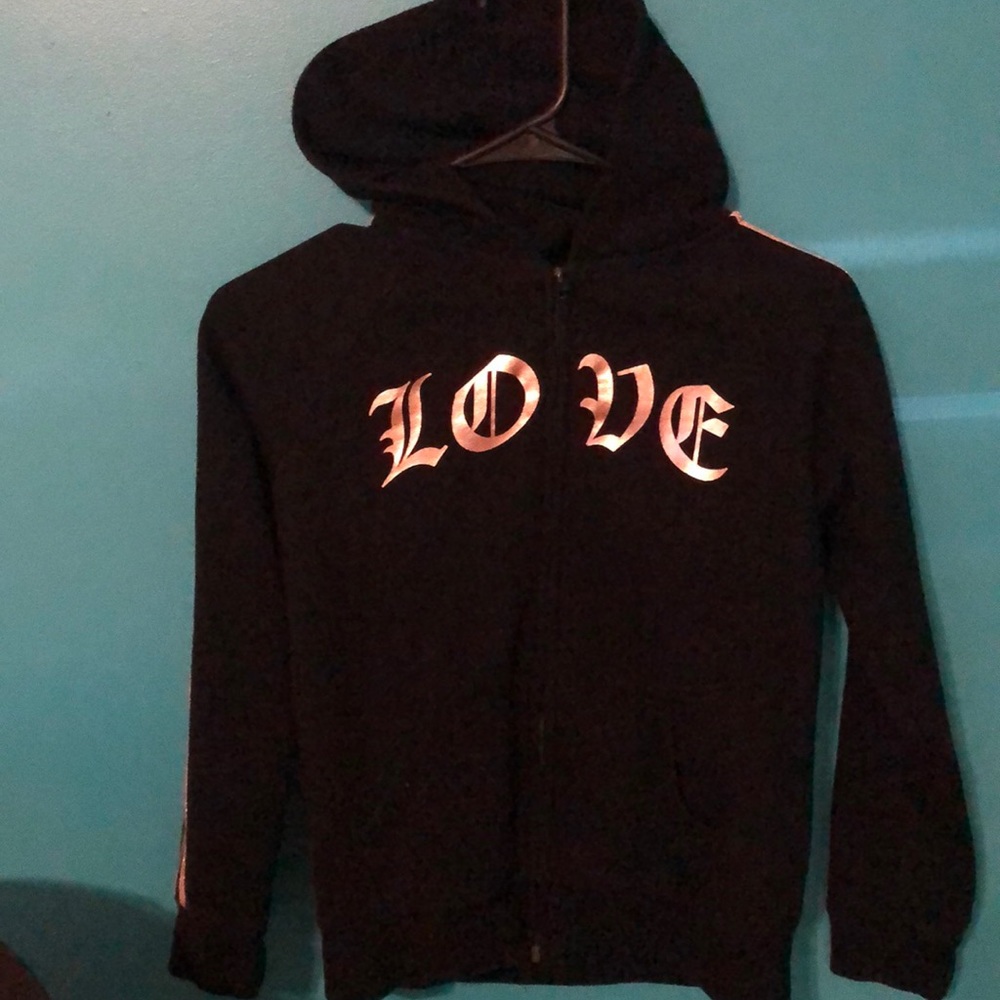KIDS-Black, and gold, “LOVE” Jacket with hood